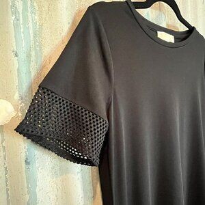 MICHAEL KORS Women's Deep Black Mixed-Mesh Short-Sleeve Mini Dress SZ M